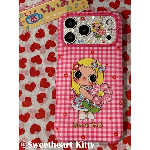 粉色格纹花朵金发小玉简约ins手机壳17promax保护iphone15女iPhone16pro双层iphone16卡通iPhone17苹果15pro
