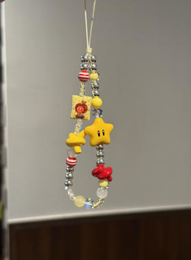 ins风韩系复古黄红星星人手机链吊坠ccd挂件可爱相机挂件手链