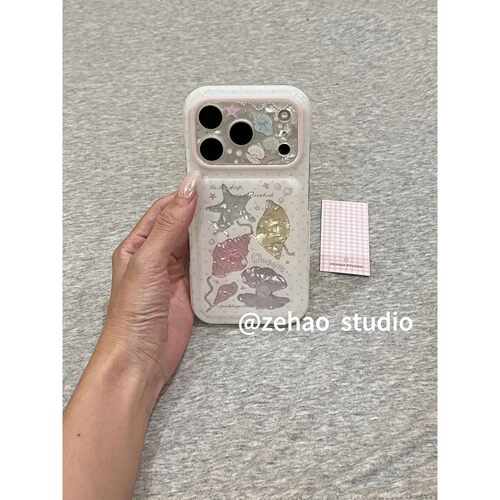 浅蓝波点彩色海螺扇贝适用苹果17p双层iphone16亮面15韩系手机壳17pro双层iphone16卡通iPhone17苹果15pro