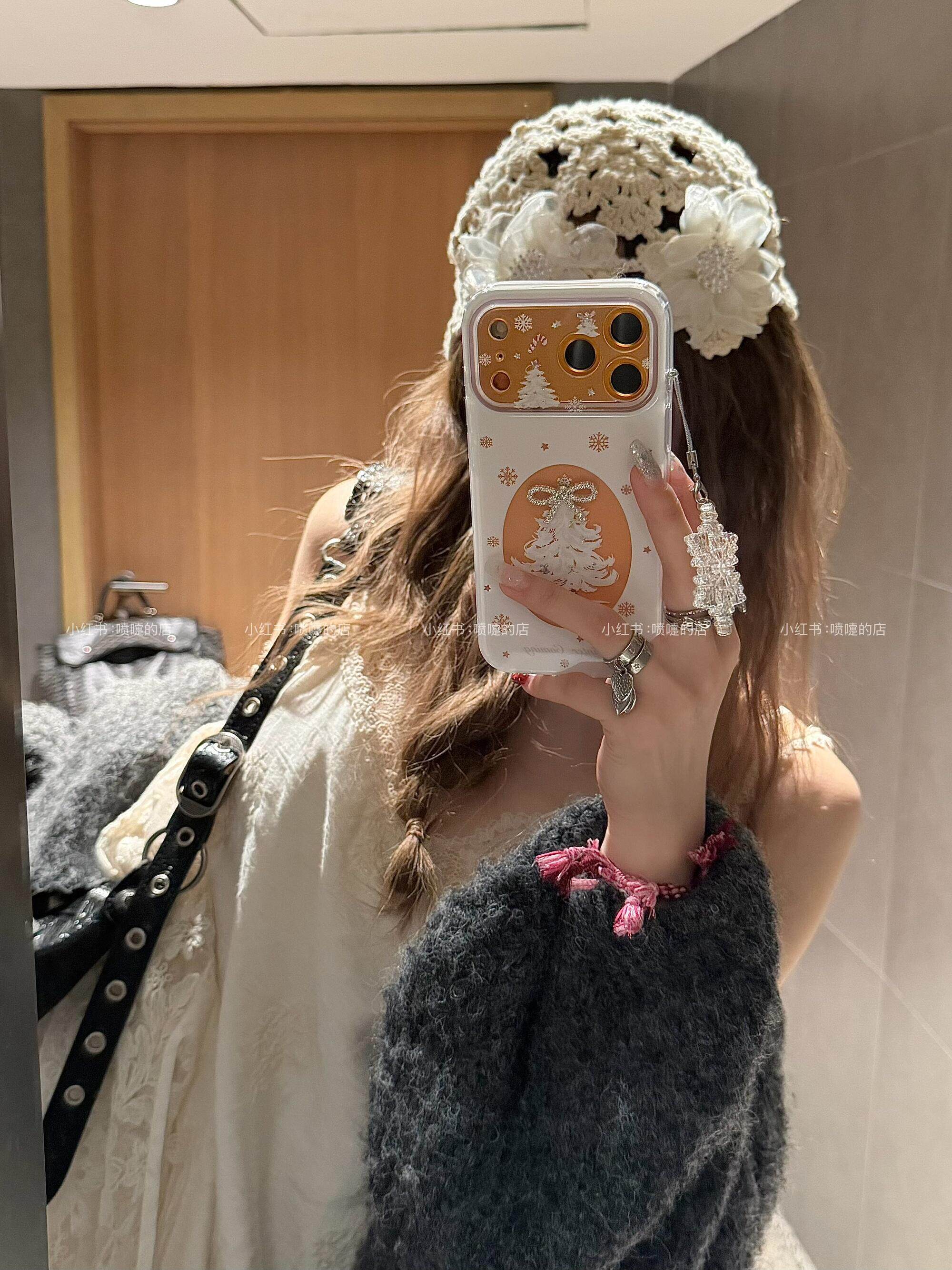 温柔浪漫雪白圣诞树挂件17pro手机壳ins17promax保护iphone15女款16pro双层iphone16卡通iPhone17苹果15pro