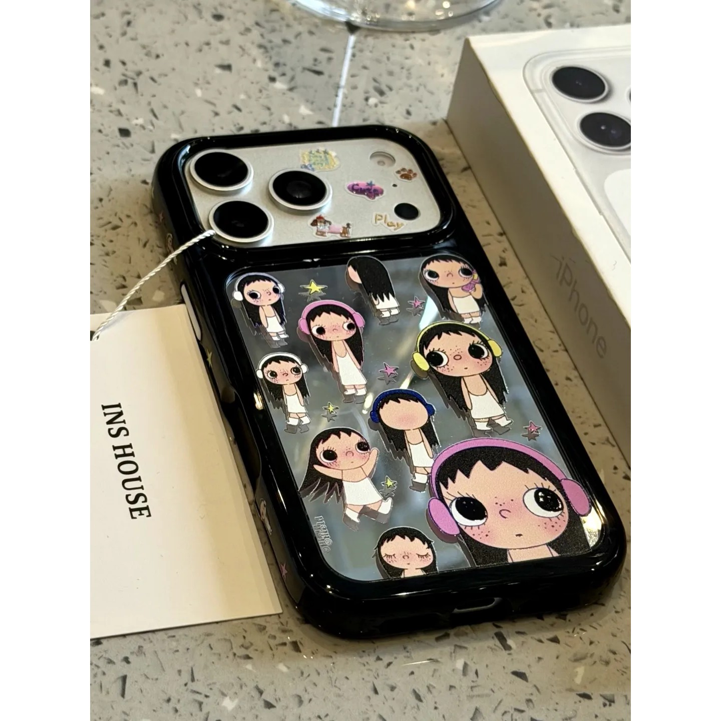 童趣镜面耳机大眼女简约ins手机壳17promax保护iphone15女iPhone16pro双层iphone16卡通iPhone17苹果15pro