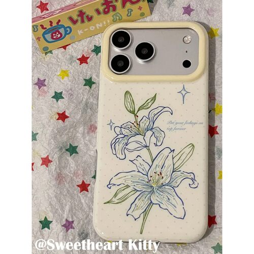 春系蓝绿百合花简约ins手机壳17promax保护iphone15女iPhone16pro双层iphone16卡通iPhone17苹果15pro