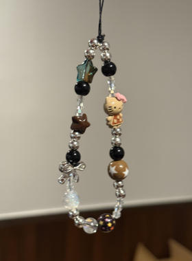 ins风手机链kt棕色星星黑色珠子ccd挂件手链串珠ccd挂件相机挂件