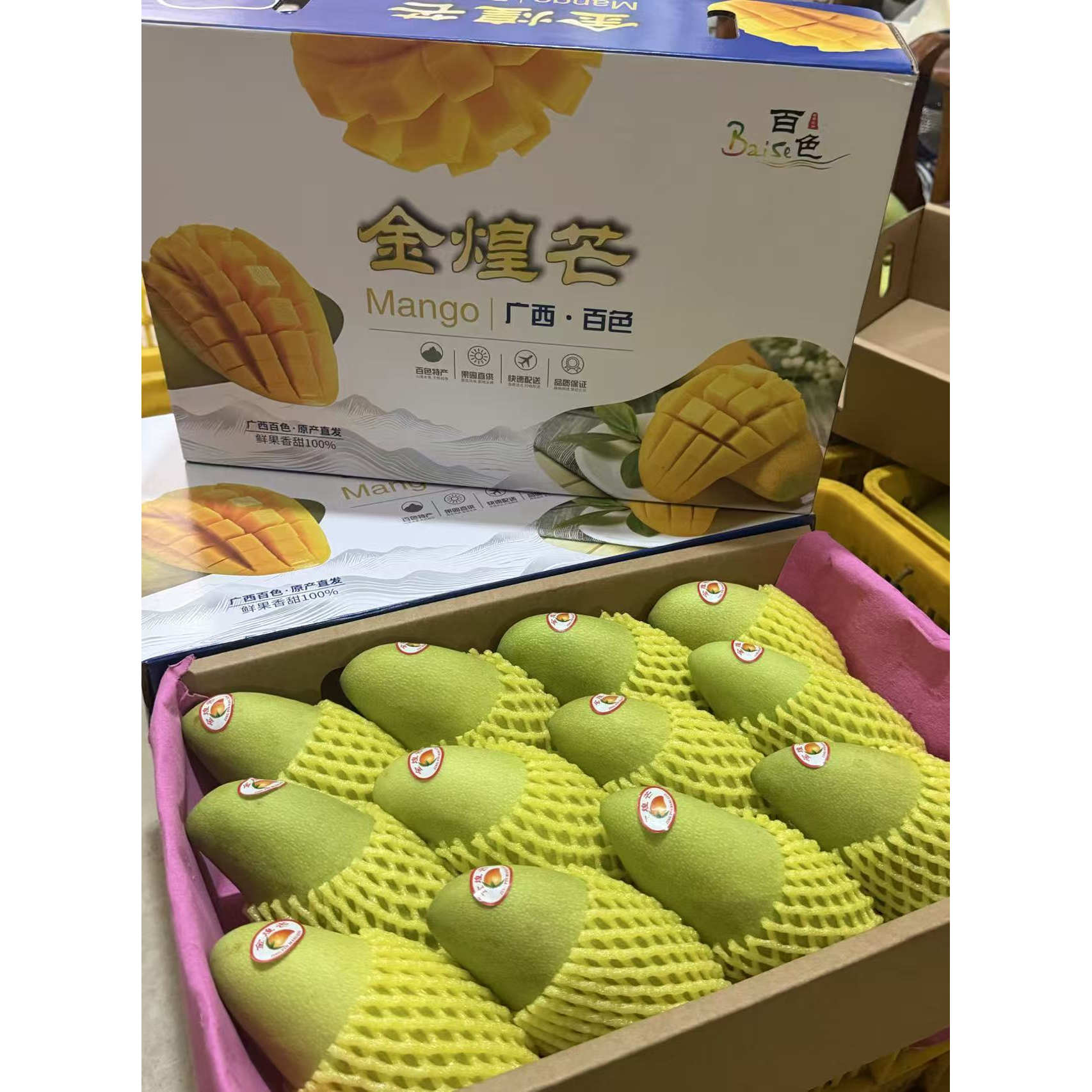 广西百色树上熟大金煌芒整箱10斤