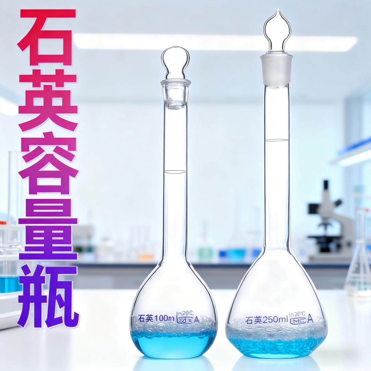 石英容量瓶25/50/100/250/500ml 无硼容量瓶石英玻璃容量瓶耐高温