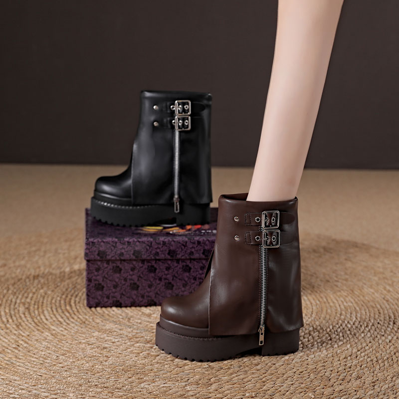 真皮马丁靴增高短筒女靴子