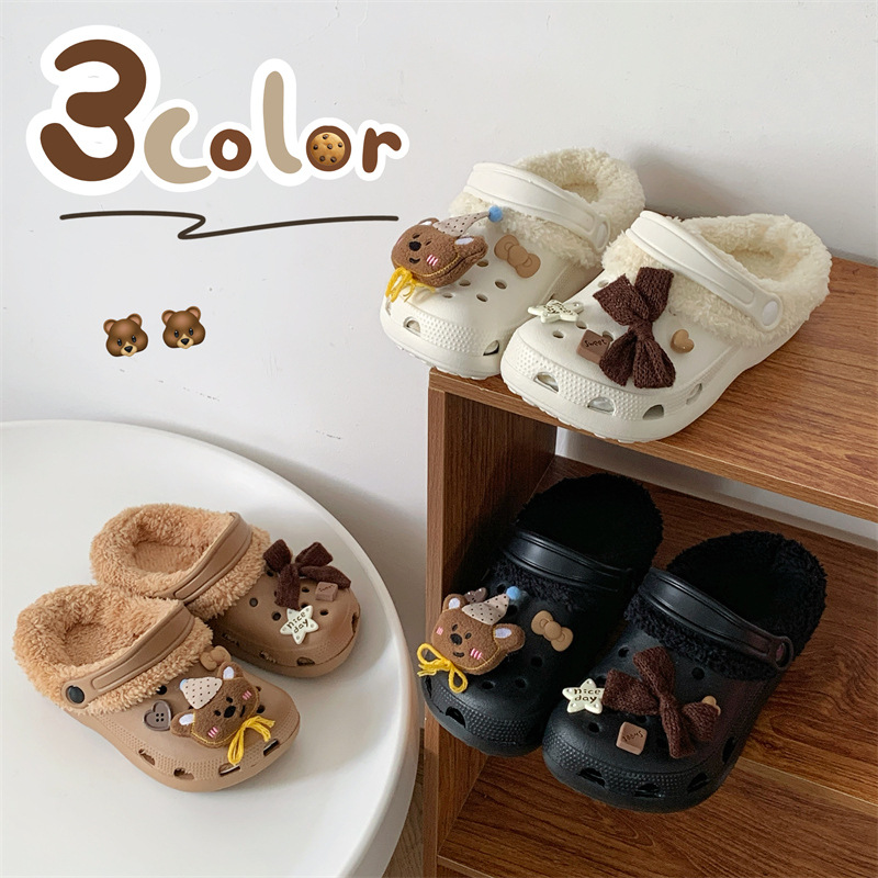 加绒洞洞鞋eva冬季美拉德原创可爱帽子小狗情侣外穿防滑包头棉鞋