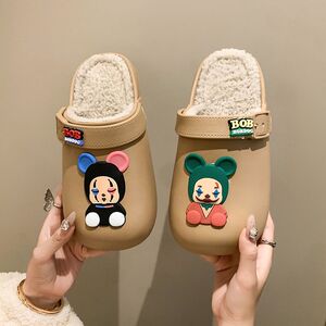 可爱小丑包头棉拖鞋女外穿冬厚底室内居家两穿踩屎感加绒毛毛拖鞋