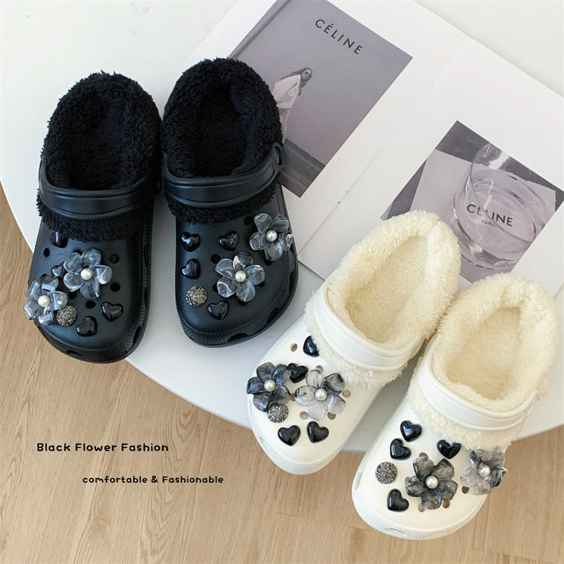 洞洞鞋eva冬季加绒可拆卸情侣可爱学生外穿保暖防滑包头棉拖鞋女