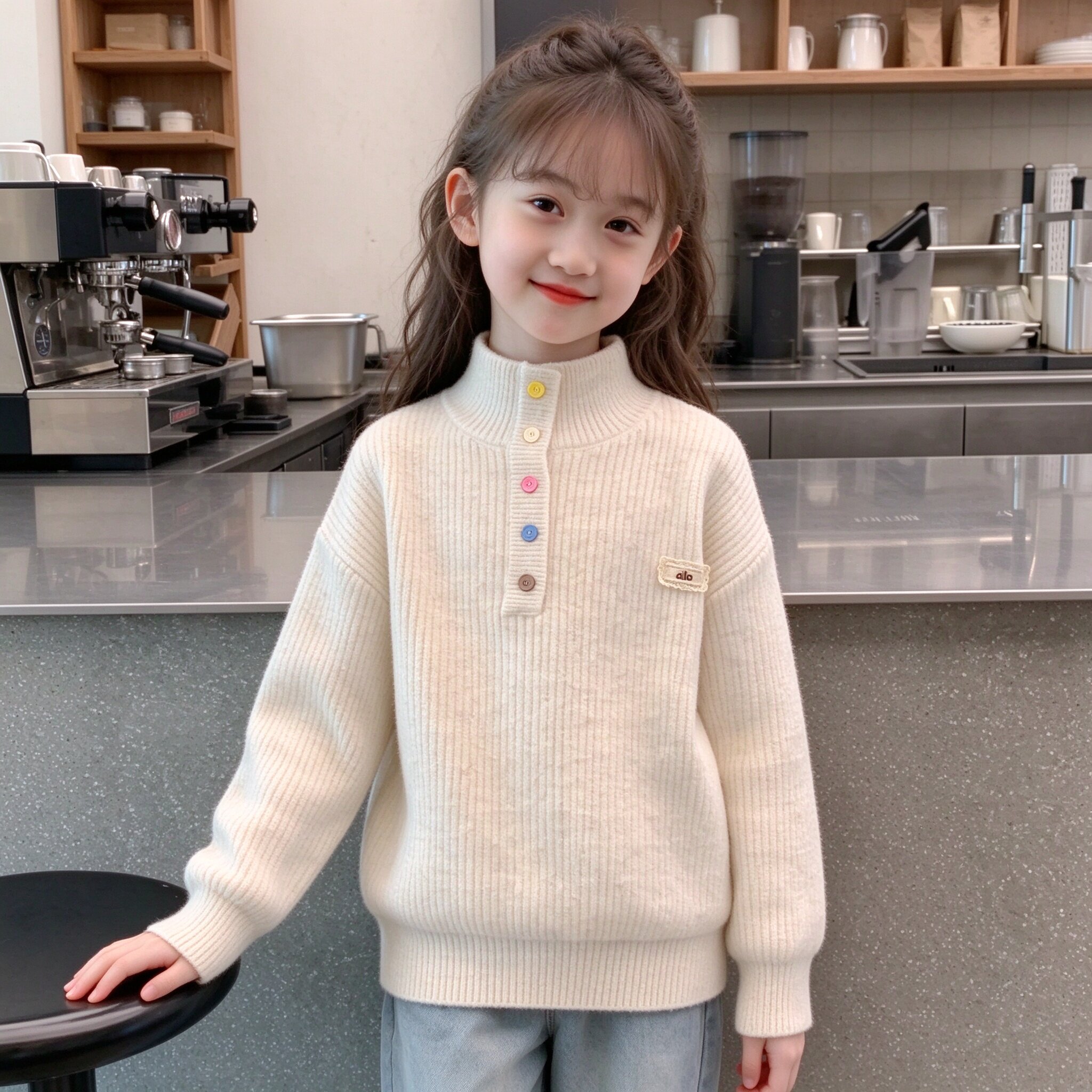 女童毛衣洋气2026秋冬新款加厚韩版一体绒中大童女孩半高领打底衫
