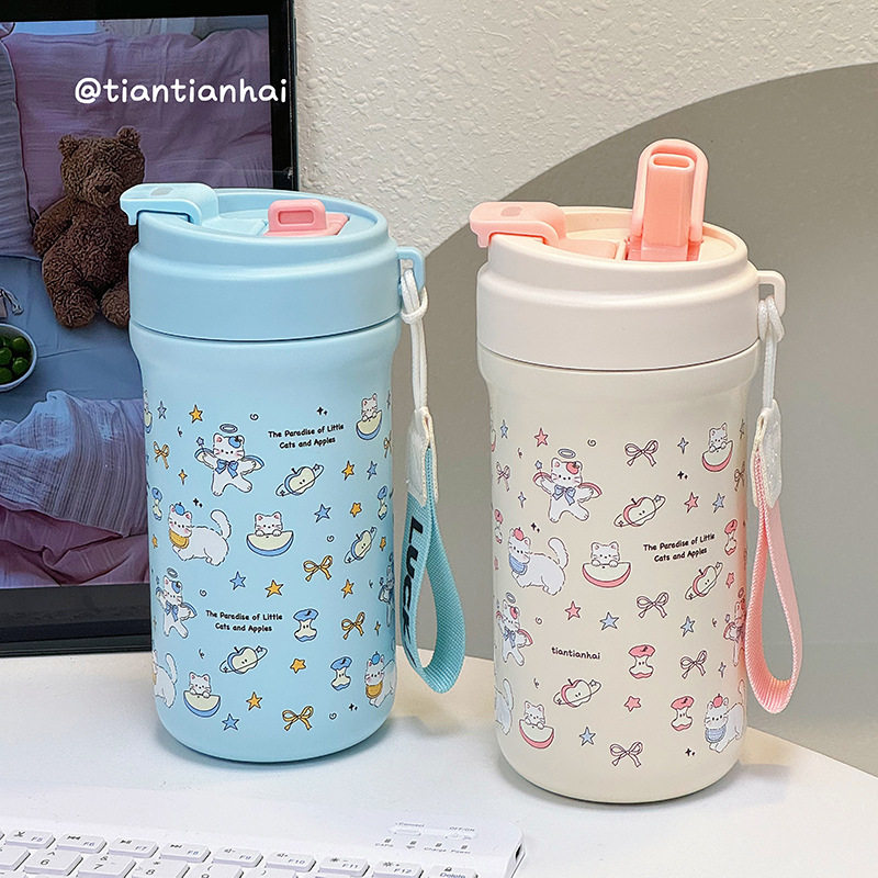 咖啡杯耐高温防摔简约运动水杯子高颜值水杯便宜带手提茶隔吸管杯