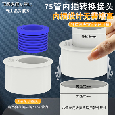 厨房专用pvc下水管75转50接头排水管配件直接转接内插变径大小头
