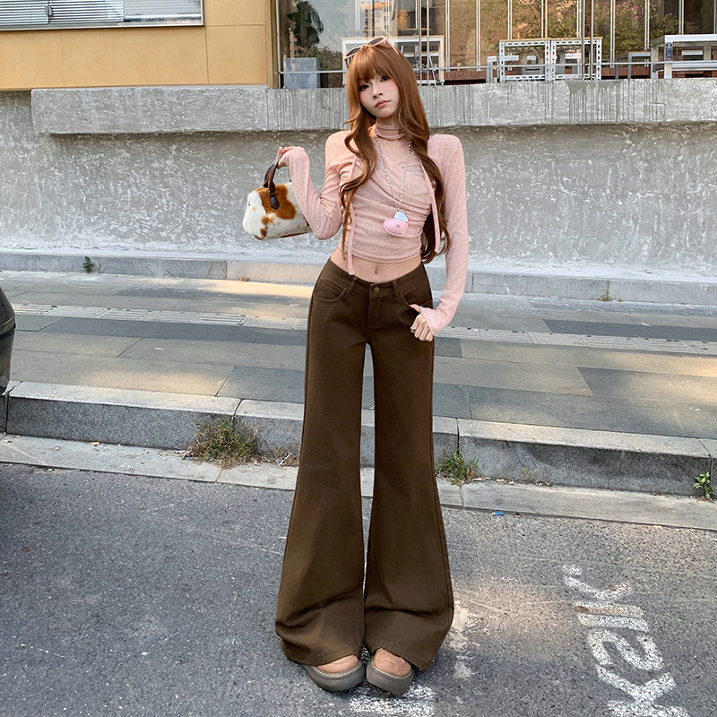 微喇美式牛仔裤子女复古辣妹遮胯显瘦不贴腿拖地喇叭裤