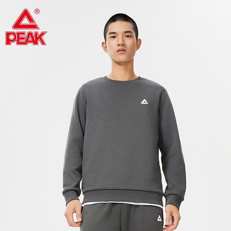 匹克抓毛卫衣男秋季款圆领长袖上衣男运动透气休闲时尚T恤男