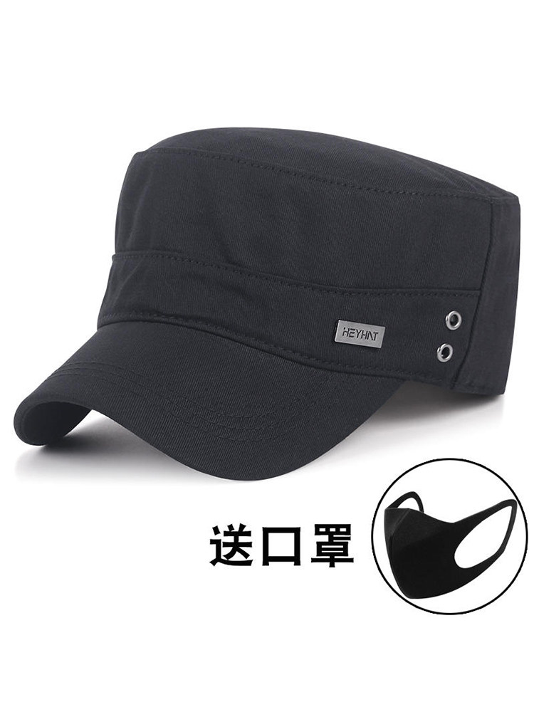 男士户外休闲棉质平顶帽气眼金属方标遮阳透气可调节鸭舌帽子防晒