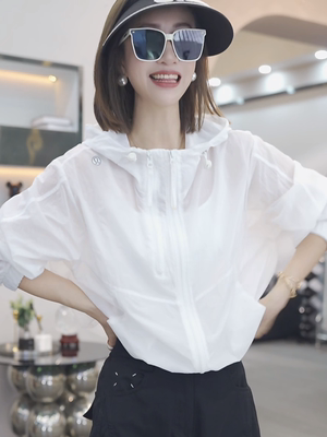 双拉链连帽薄款防晒衣女外套