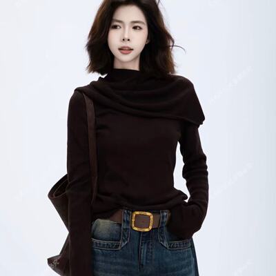 早秋巨好看荡领披肩长袖打底帽衫2025新款时尚气质百搭氛围感上衣