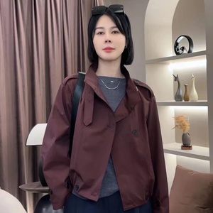 欧货立领英伦风双排扣短款风衣外套女2024秋冬新款时尚百搭上衣潮