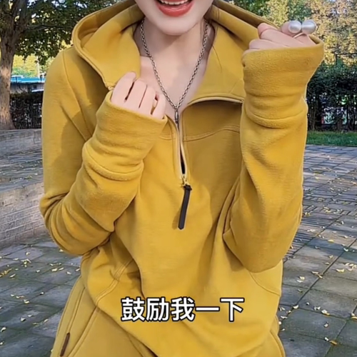 美式半拉链双面德绒卫衣女冬季2024新款保暖加厚套头带帽漂亮上衣
