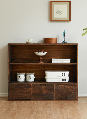 矮柜落地柜实木书柜置物架组合柜客厅收纳柜储物柜简易书架格子柜