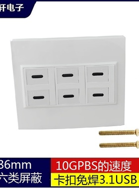 4口6口卡扣免焊3.1版本10GPBS速度USB Type-C面板墙插弱电插座众