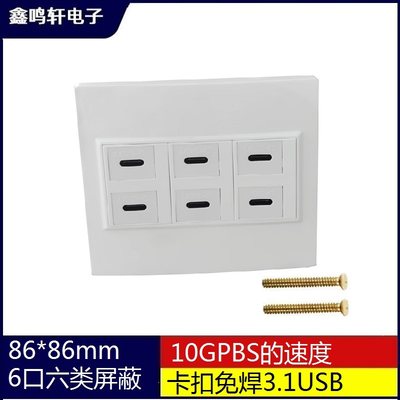 4口6口卡扣免焊3.1版本10GPBS速度USB Type-C面板墙插弱电插座众