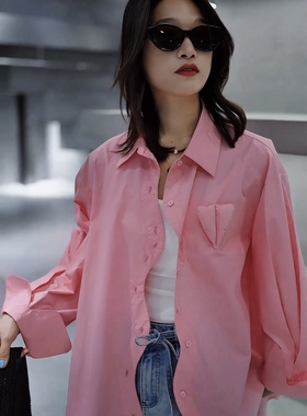 设计师原创25秋季新款爱心时尚百搭休闲衬衫女宽松显瘦长袖06803