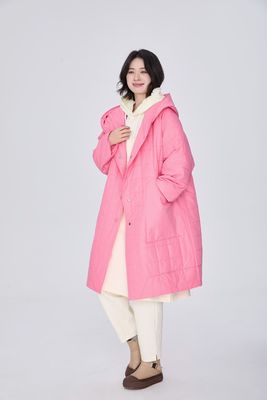 ZBY原创2025冬新款时尚百搭宽松连帽抽绳切格棉中长棉外套女3576