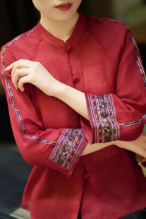 衫 十字绣花开衫 百搭上衣3350 原创文艺复古中式 大吉2025新款