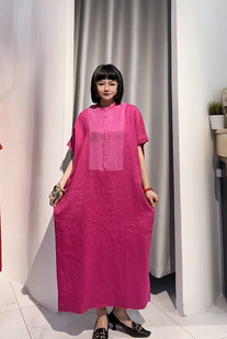 ZBY原创2025夏季新款时尚通勤文艺大码法式圆领短袖连衣裙女1771