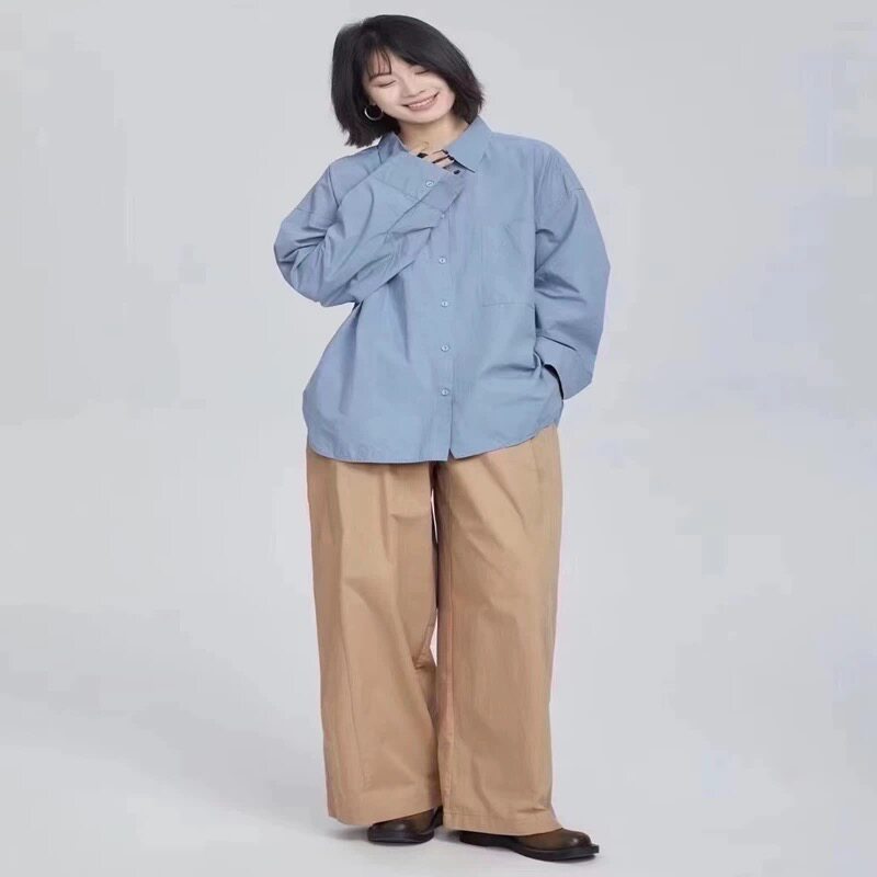 紫布语2025秋季新品韩版宽松大码休闲百搭纯棉长袖衬衫衬衣女3471
