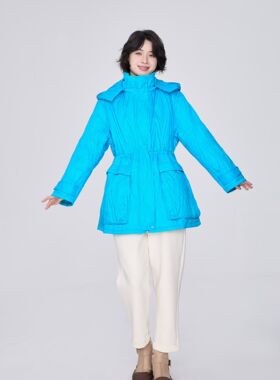 ZBY原创2025冬新款时尚百搭收腰绗缝连帽中长款羽绒服外套女85030