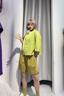 百搭宽松大码 时尚 圆领七分袖 短款 女3553 ZBY原创2025夏季 衬衫 新款