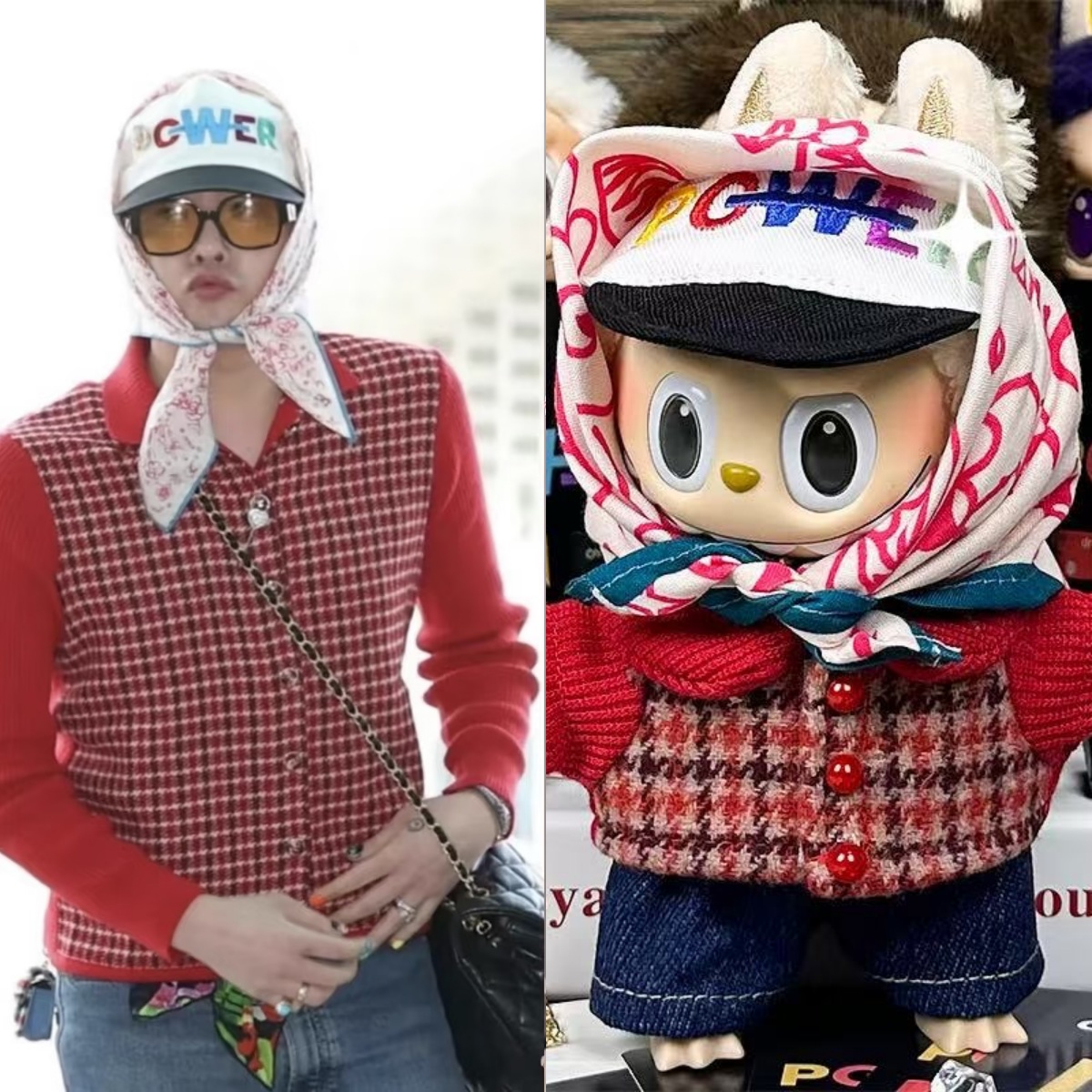 【新品】GD×labubu权志龙同款娃衣红色千鸟格拉布布娃衣labubu