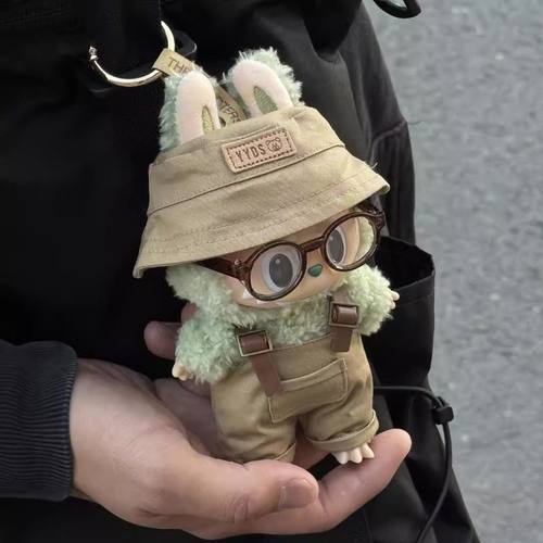 拉布布娃衣坐坐马卡龙17cm15一二三3.0labubu衣服背带裤前方高能