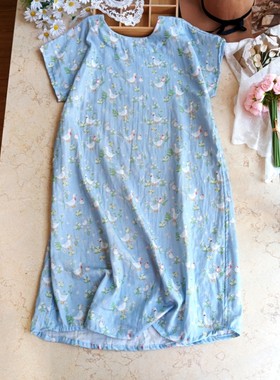 大码女装日系软趴趴双层纱感宽松显瘦可爱碎花中长连衣裙