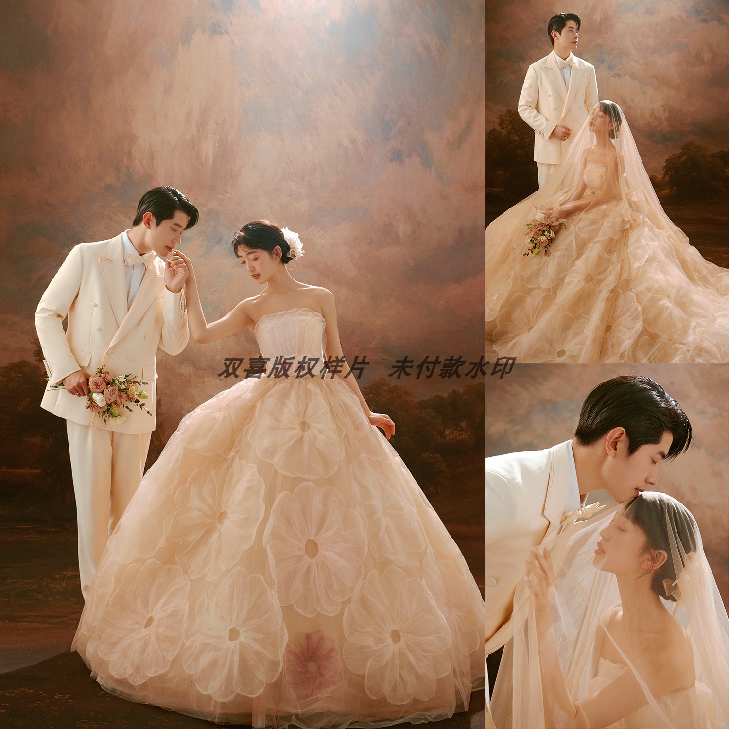 2024新主题影楼展会情侣婚纱照放大样片纯色背景室内样片客片X073