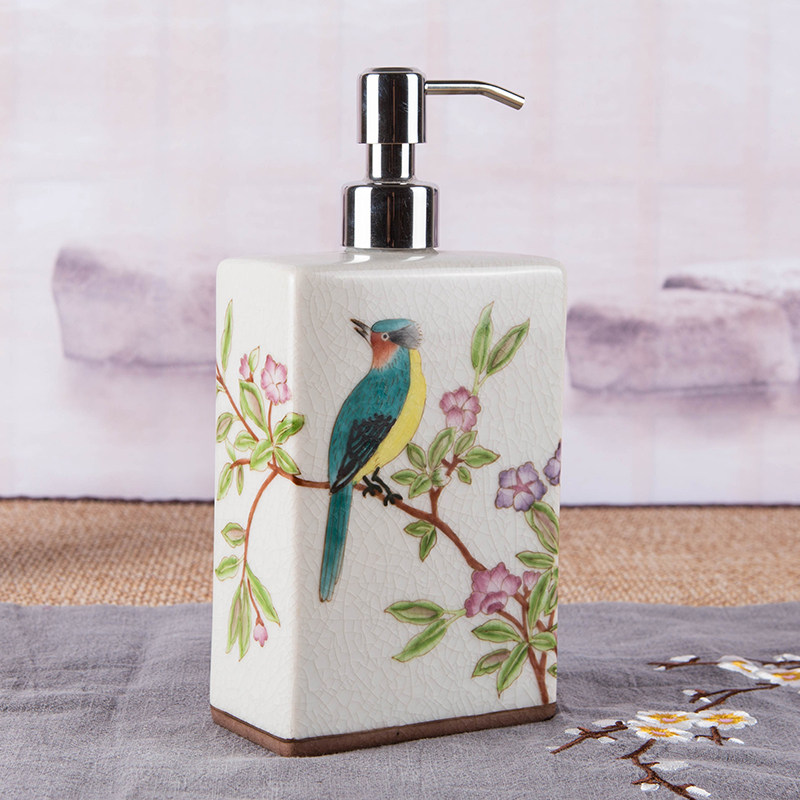 560ml大容量浴室洗发水沐浴露按压分装瓶创意彩绘陶瓷洗手液瓶子