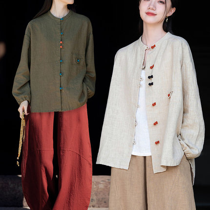 禅意佛系中国风女装新款春夏文艺开衫外套修行居士服禅服三件套装