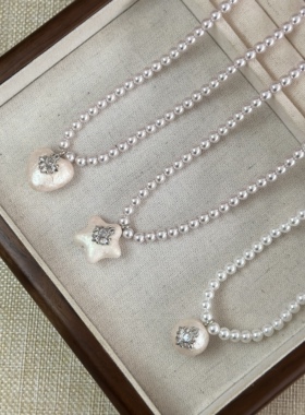 曼塔玫瑰面包珠克罗十字架皇冠项链女法式时尚通勤奢华百搭锁骨链