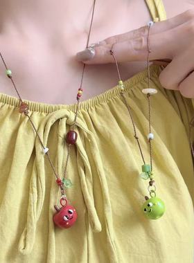 可爱多巴胺搞怪苹款编织绳项链女2025新款爆款甜酷少女卫衣链配饰