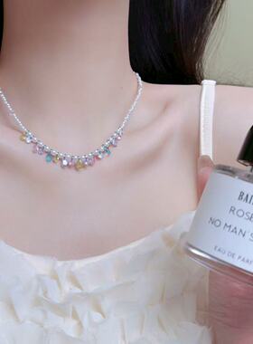 彩色多巴胺水滴锆石珍珠项链女精致时尚轻奢甜美气质百搭锁骨链