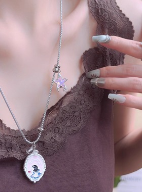 童趣卡通彩色滴釉可爱米奇老鼠戒指白雪公主吊坠星星项链锁骨链