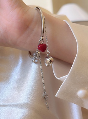 安克拉红爱心钥匙流苏可调节手镯女小众设计感甜美简约手链手饰