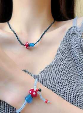 个性可爱波点手工蓝色米珠琉璃