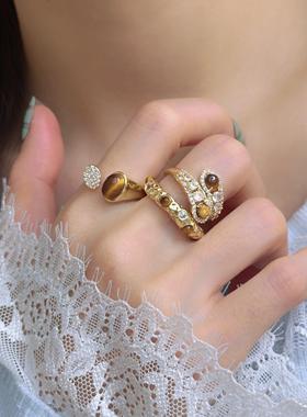 镶钻开口戒指可调节黄铜电镀