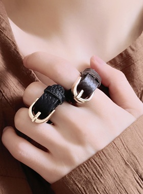 皮质皮带扣手指戒指女小众个性设计感甜酷辣妹百搭食指戒指环戒子