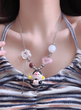 卡通童趣泡泡玛特吊坠多元素项链女小众个性甜酷气质百搭锁骨链