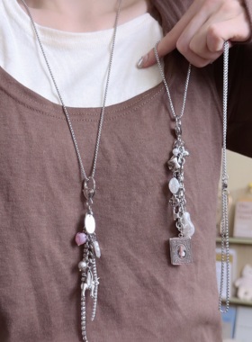 y2k甜酷钥匙爱心小马流苏多元素项链女小众个性可拆卸毛衣链挂饰