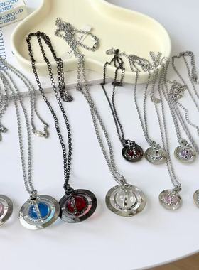 精工高版细节拉满立体土星球玻璃吊坠项链小众高级感锁骨链毛衣链